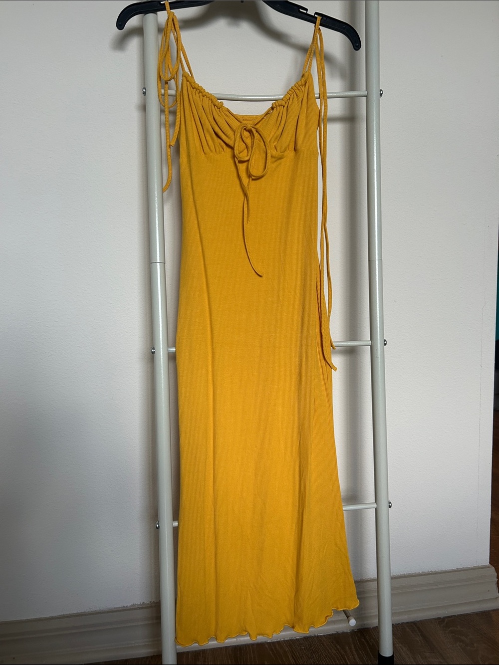 Mustard Yellow Maxi Slip Dress with Tie Front